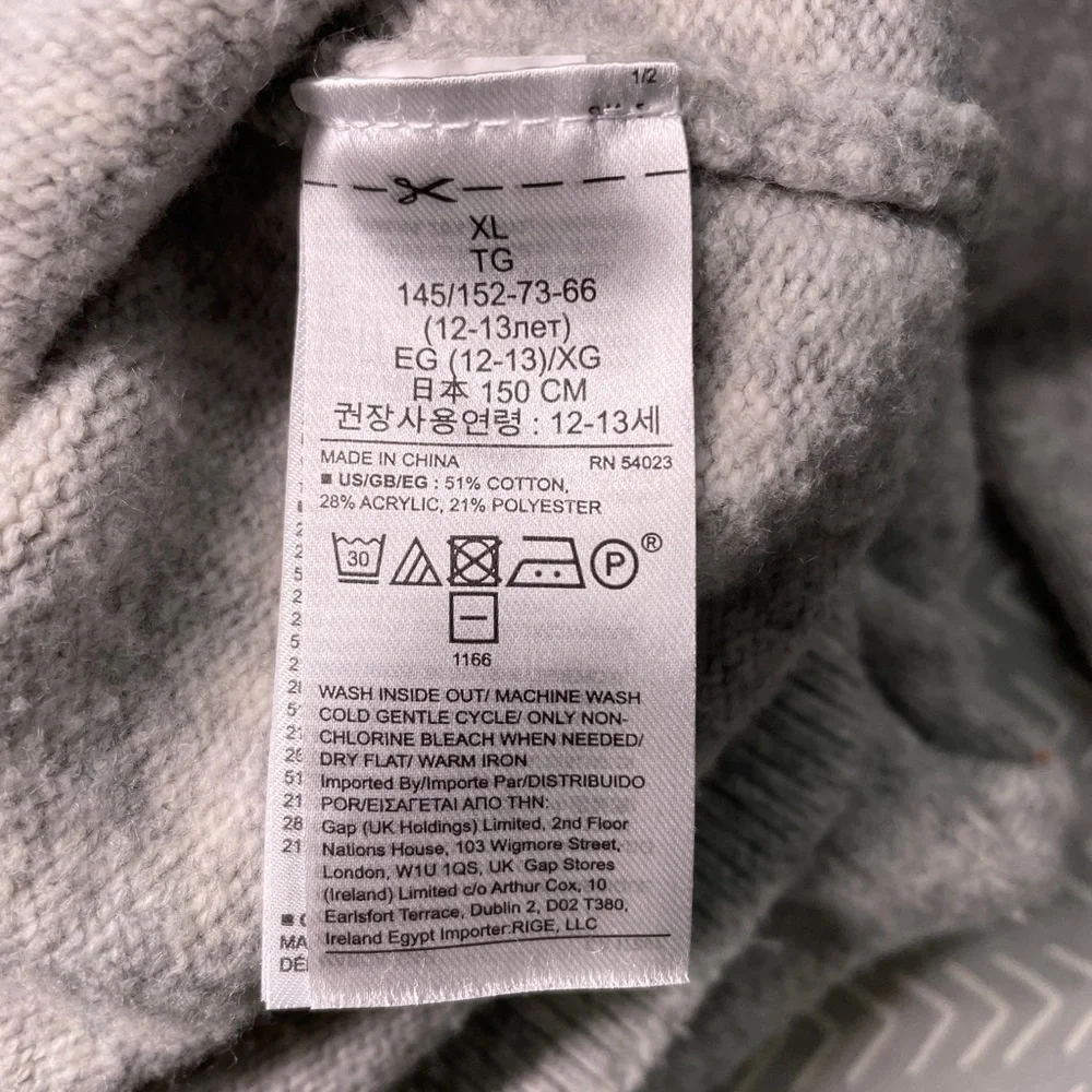 GAP Kids Gray Cotton Hooded Sweater Top with Hand Warmer Pocket XL